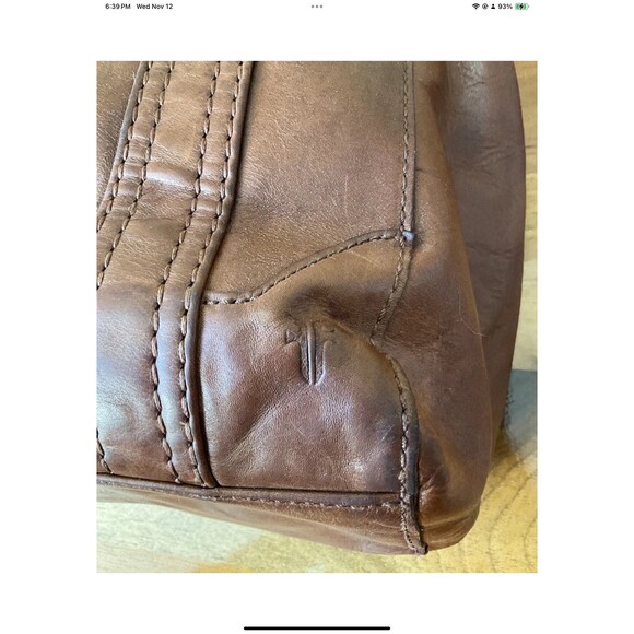 Frye Melissa Leather Satchel Tote Bag Brown Cognac Distressed Style Medium - Picture 10 of 12